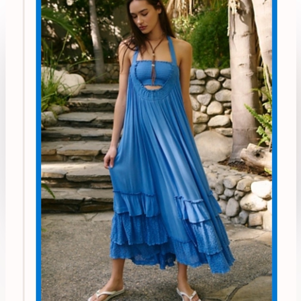 Blue Halter Maxi Dress